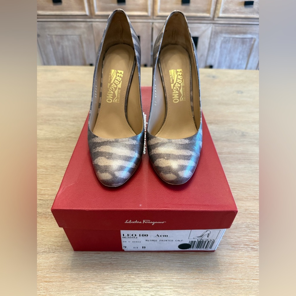 Salvatore Ferragamo Women's Animal Print Heels - Brown and Gray